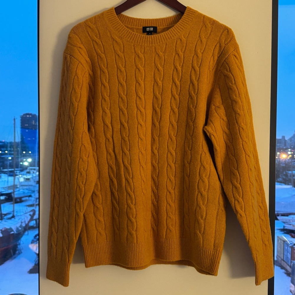 Uniqlo oversized yellow cable knit sweater